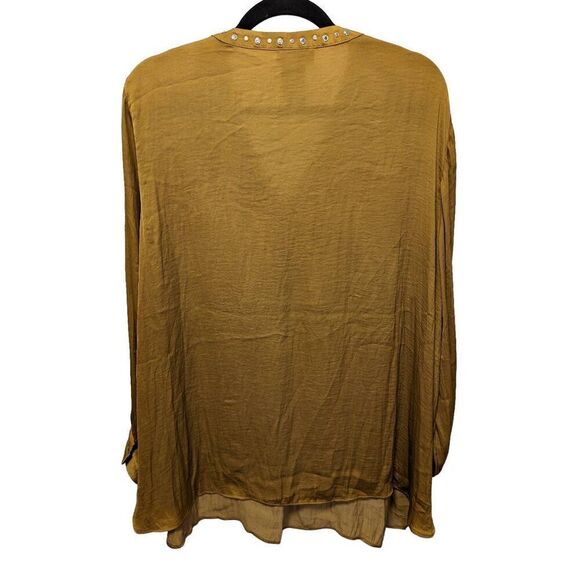Carmen Marc Valvo Mustard Yellow Long Sleeve V Neck with Detailing Along Necklin - Picture 2 of 5